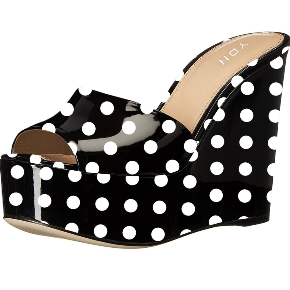 YDN Black and White Polka Dot Wedge Sandals